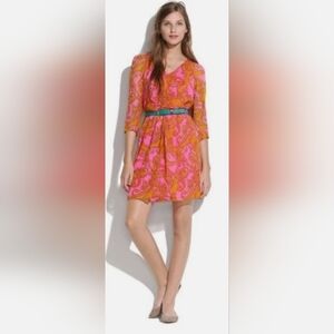 Broadway & Broome Anthropologie 100% Silk Paisley Dress Pink/Orange 6 Small